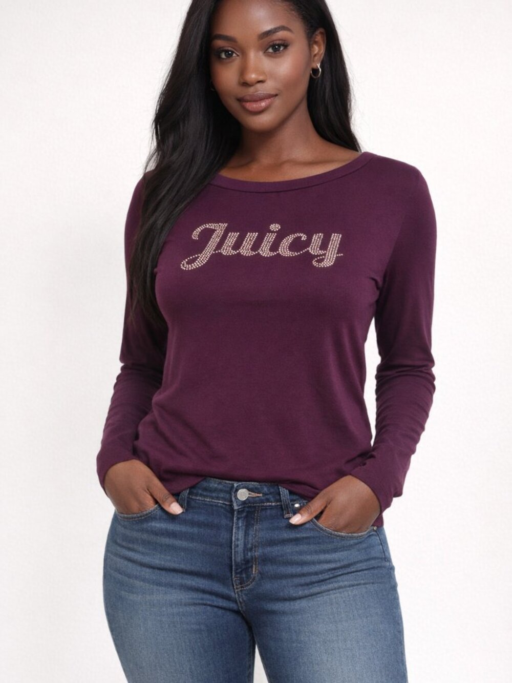 Juicy Rhinestone Logo Long Sleeve Top - Plum